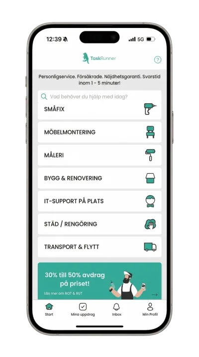 Skärmavbild av TaskRunner-appens startsida